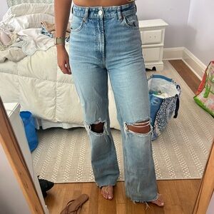 Zara Light Blue Distressed Flare Jeans